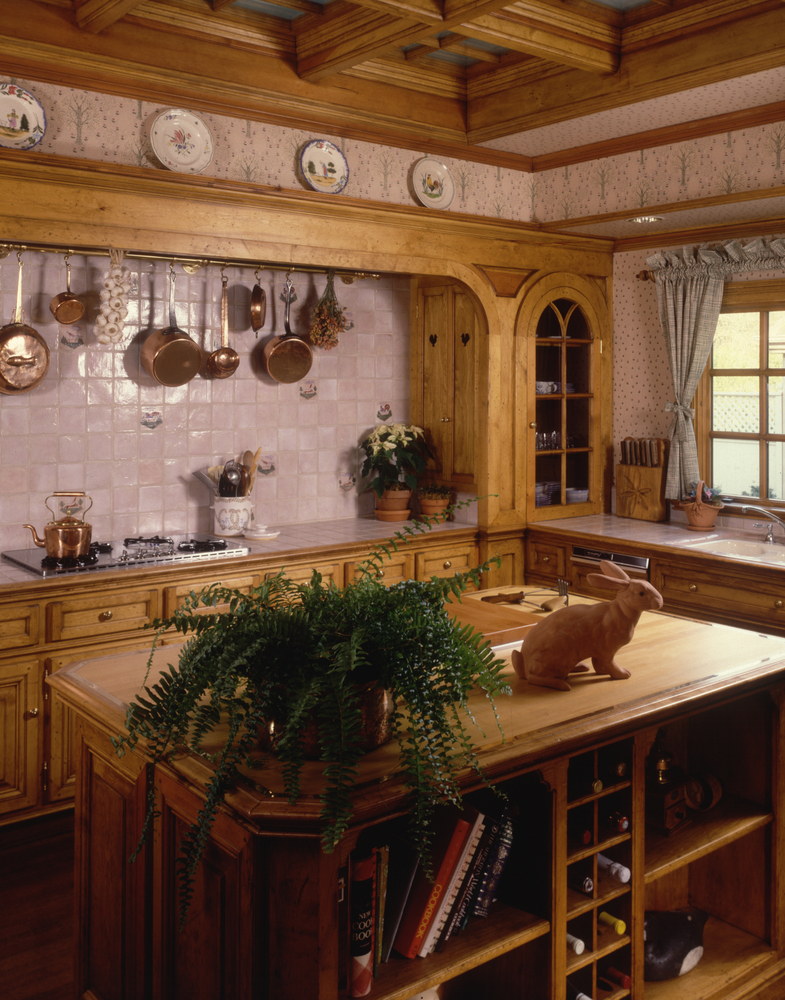 Country Style Kitchen with Pot Rack - Country - Kitchen