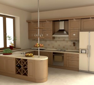 Kitchen interior with wooden furniture